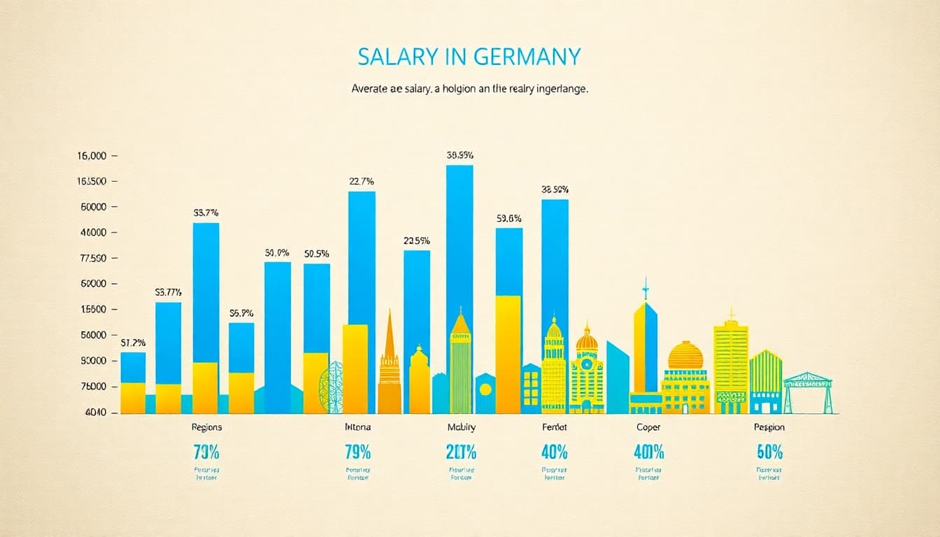 Explore the average salary in Germany illustrated through an infographic highlighting regional salary differences.