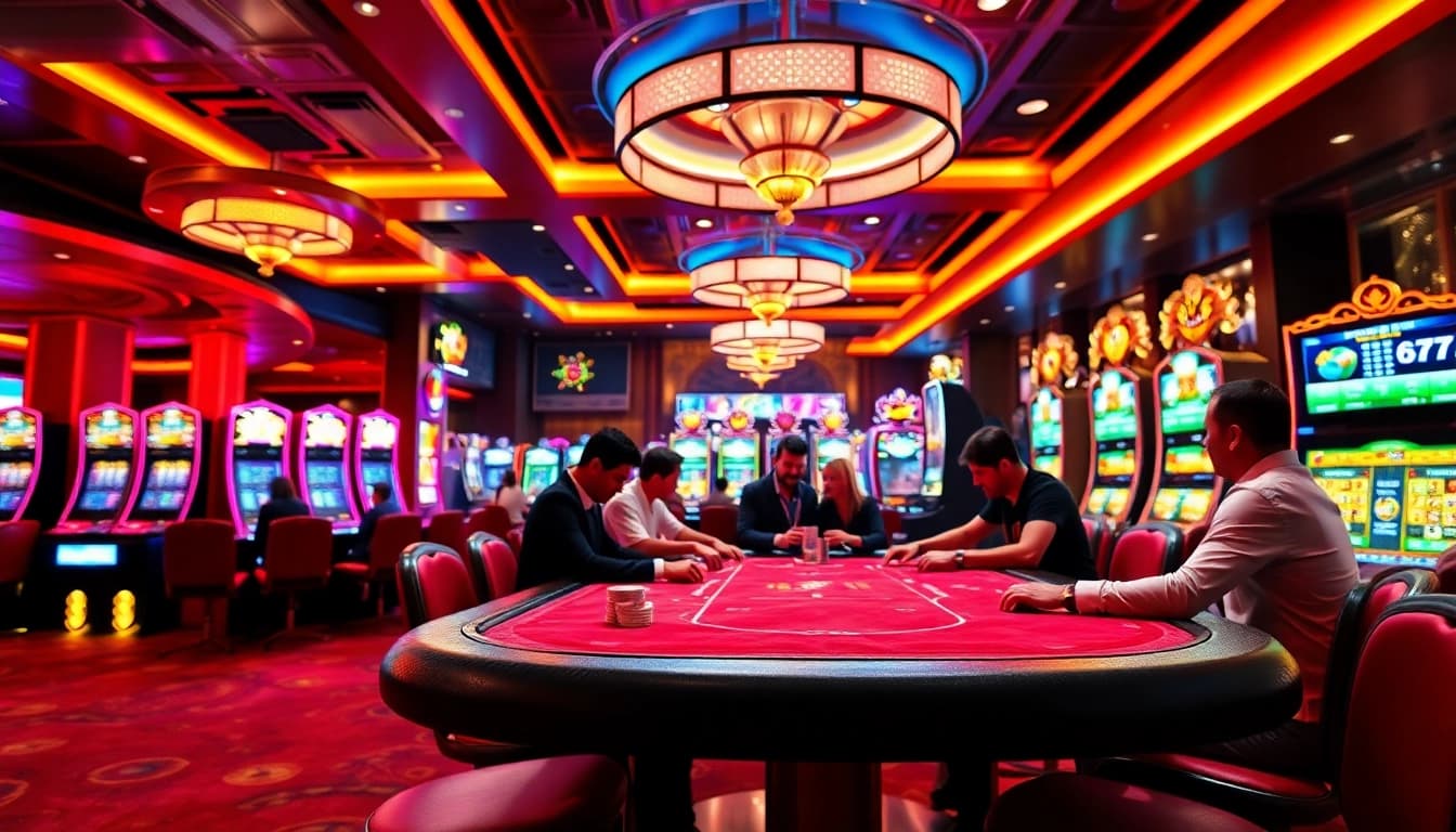 Explore the vibrant atmosphere of the best online casinos with exciting games and players engaged in thrilling action.
