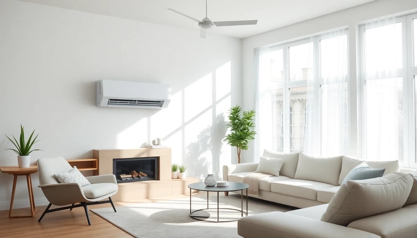 Experience comfort and elegance with Klimaanlagen kaufen, showcasing sleek air conditioning in a bright living room.