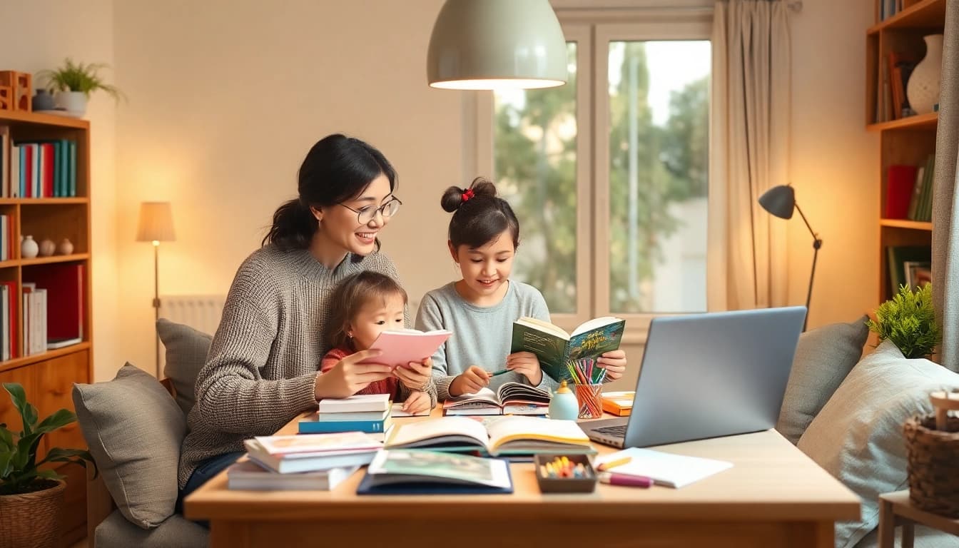 Eine Familie unterrichtet zu Hause, zeigt positive Aspekte des Heimunterrichts.