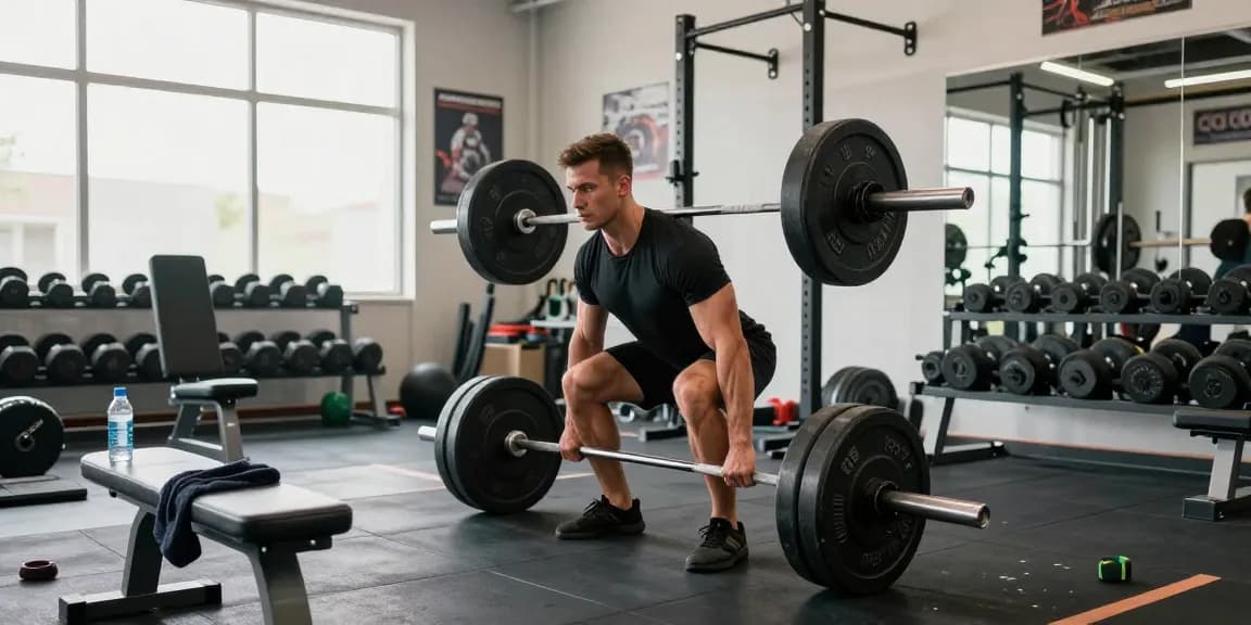 Kraftsportler hebt Gewichte im Fitnessstudio, was den Fokus des Steroidshops auf Muskelwachstum und Leistungssteigerung zeigt.