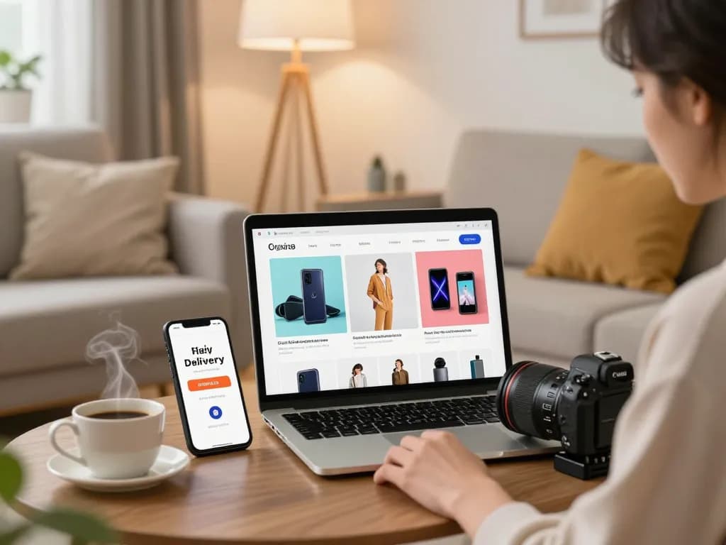 Online-Shopping-Erlebnis mit Sofort Lieferbar Produkten in einem gemütlichen Zuhause.