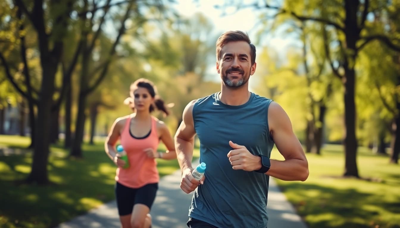 Motivierter Mensch joggt im Sonnenlicht und symbolisiert Gewichtsverlust und gesunde Lebensweise.