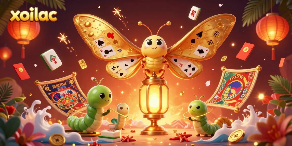 Witness the stunning xoilac landscape featuring a dazzling atlas moth and vibrant casino scenes.