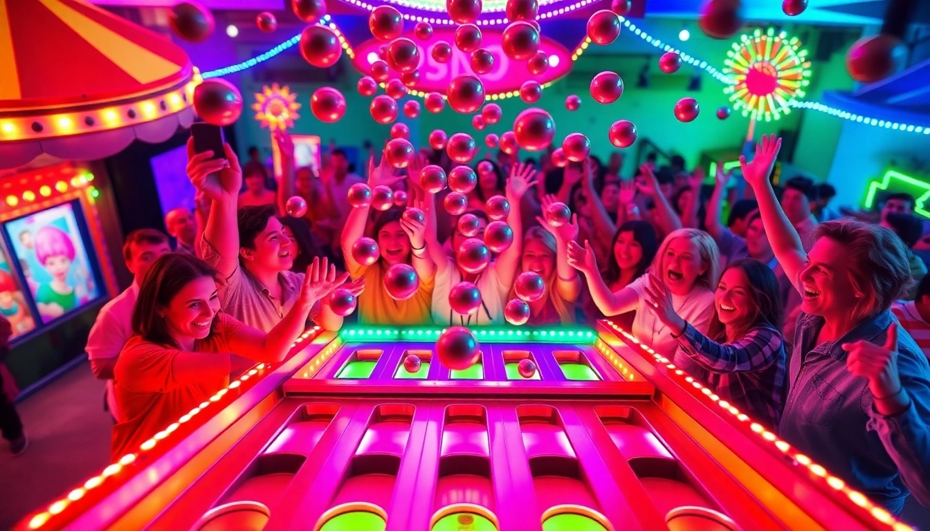 Experience the excitement of the plinko game as players eagerly drop colorful balls from a vibrant carnival board.