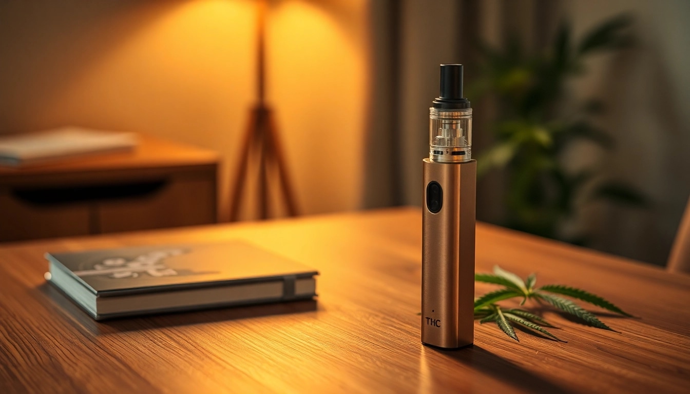 Entspanne mit einem stilvollen THC vape, das sanften Dampf erzeugt.