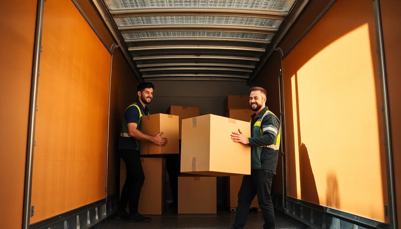 Professionelles Umzugsunternehmen im Saarland, das Möbel effizient in ein Fahrzeug lädt.