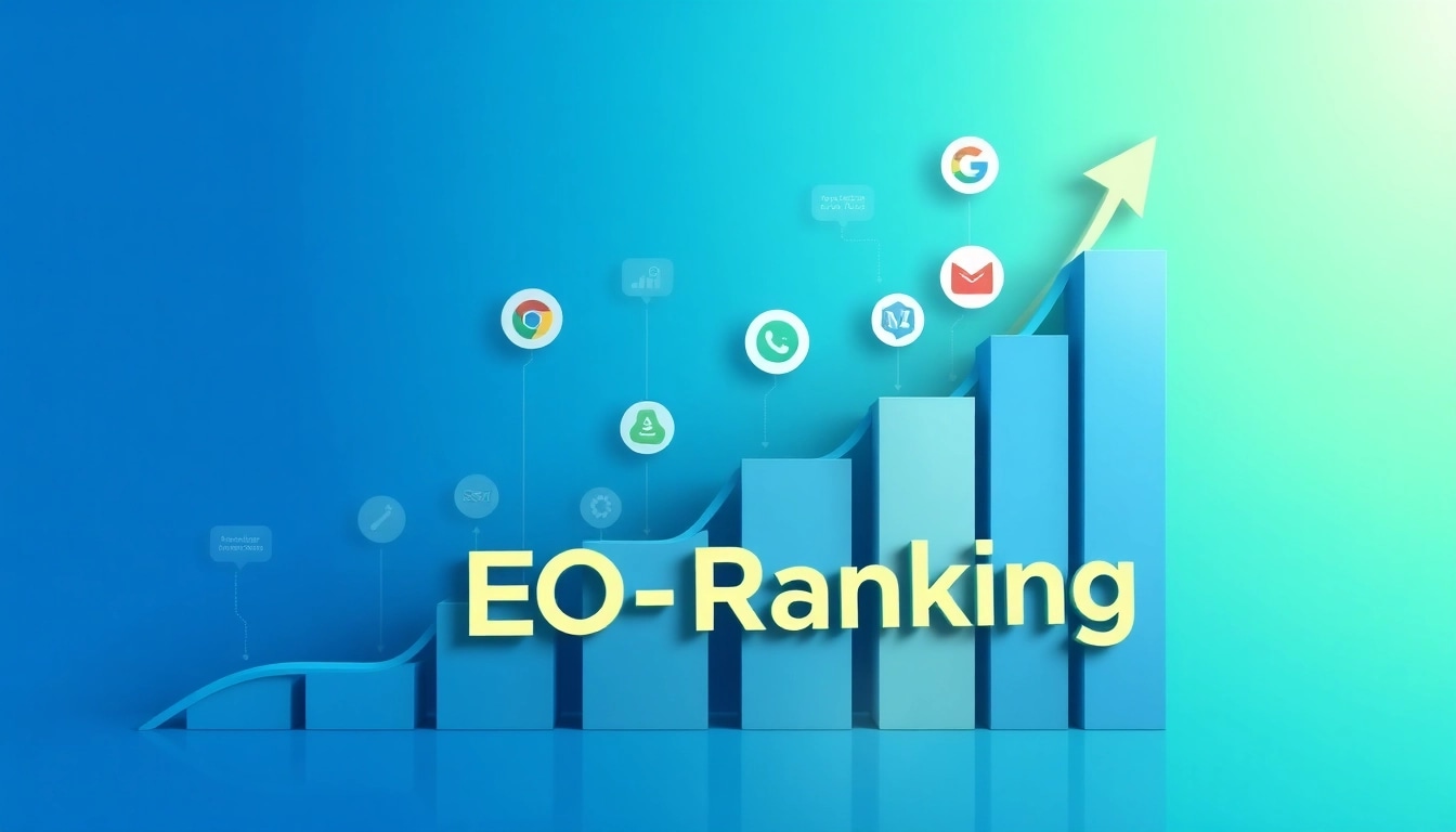 Visualisieren Sie das Wachstum des SEO-Rankings mit einem dynamischen Diagramm und steigenden Pfeilen.