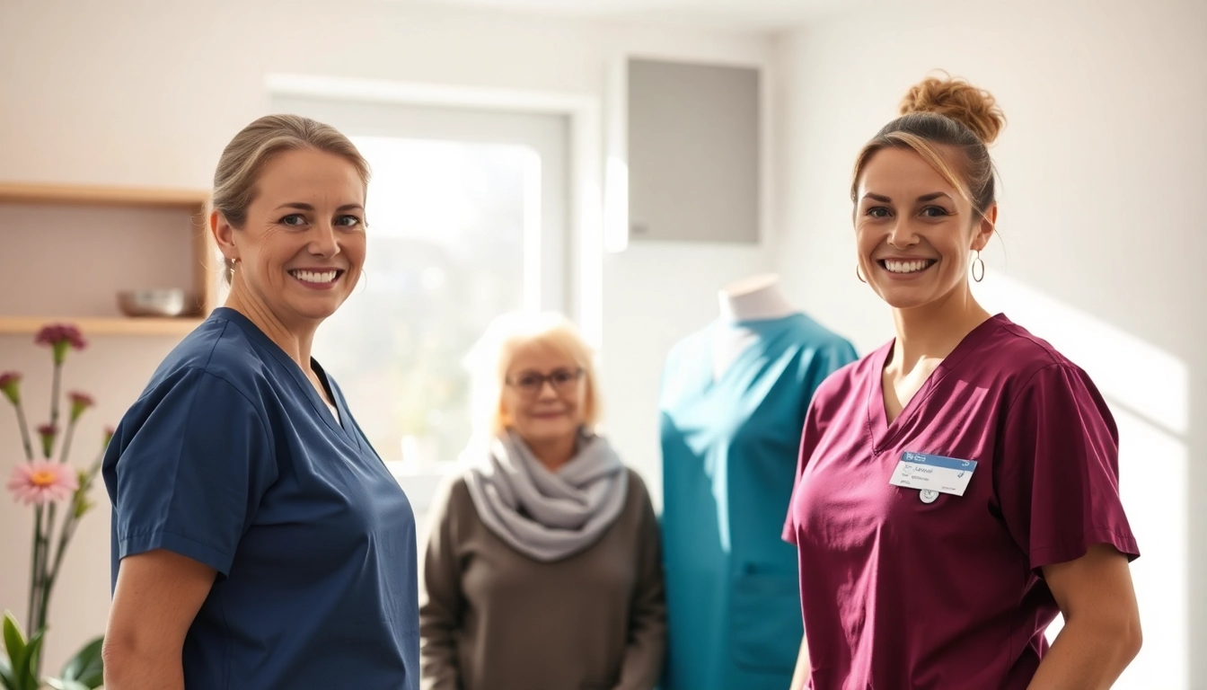 Pflegekräfte beim ambulanter pflegedienst siegburg unterstützen Patienten in einem freundlich gestalteten Raum.