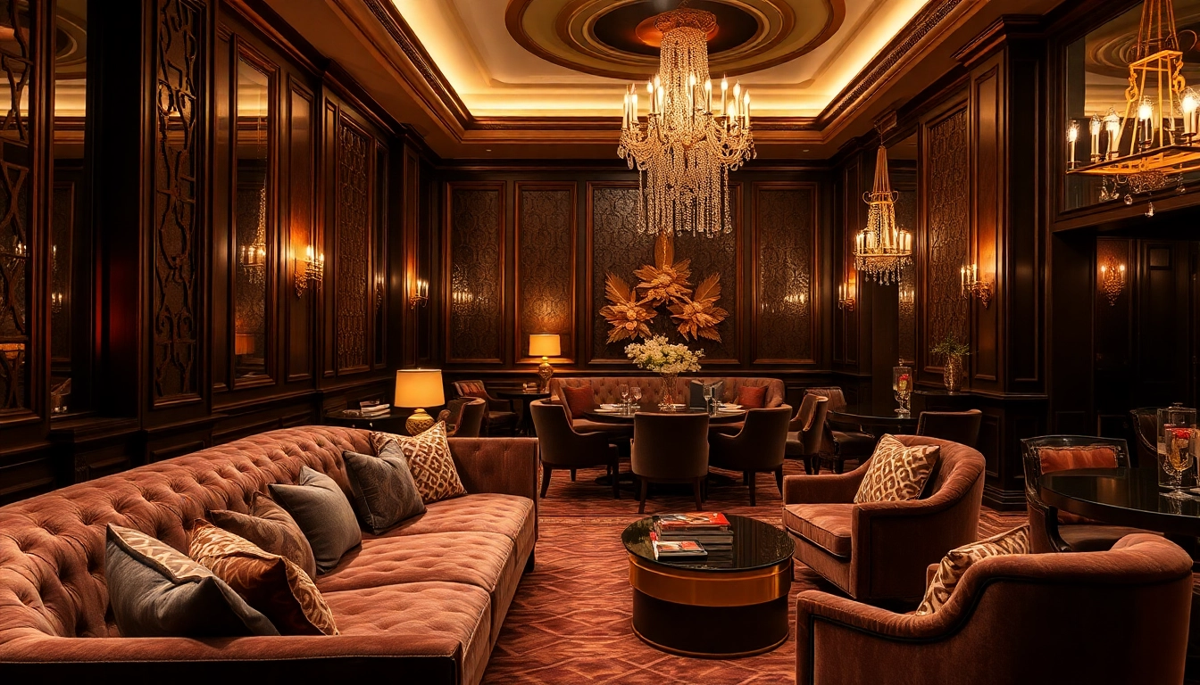 Experience luxury through elegantly designed plush sofas in a warm and inviting lounge setting.