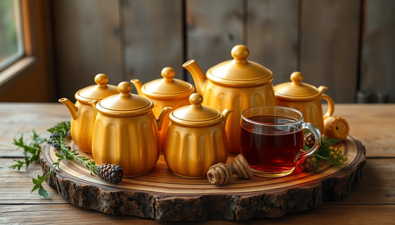 Leckere Haschkekse dekorativ präsentiert auf einem Holzbrett, umgeben von Kräutern und einer Tasse Tee für eine gemütliche Stimmung.