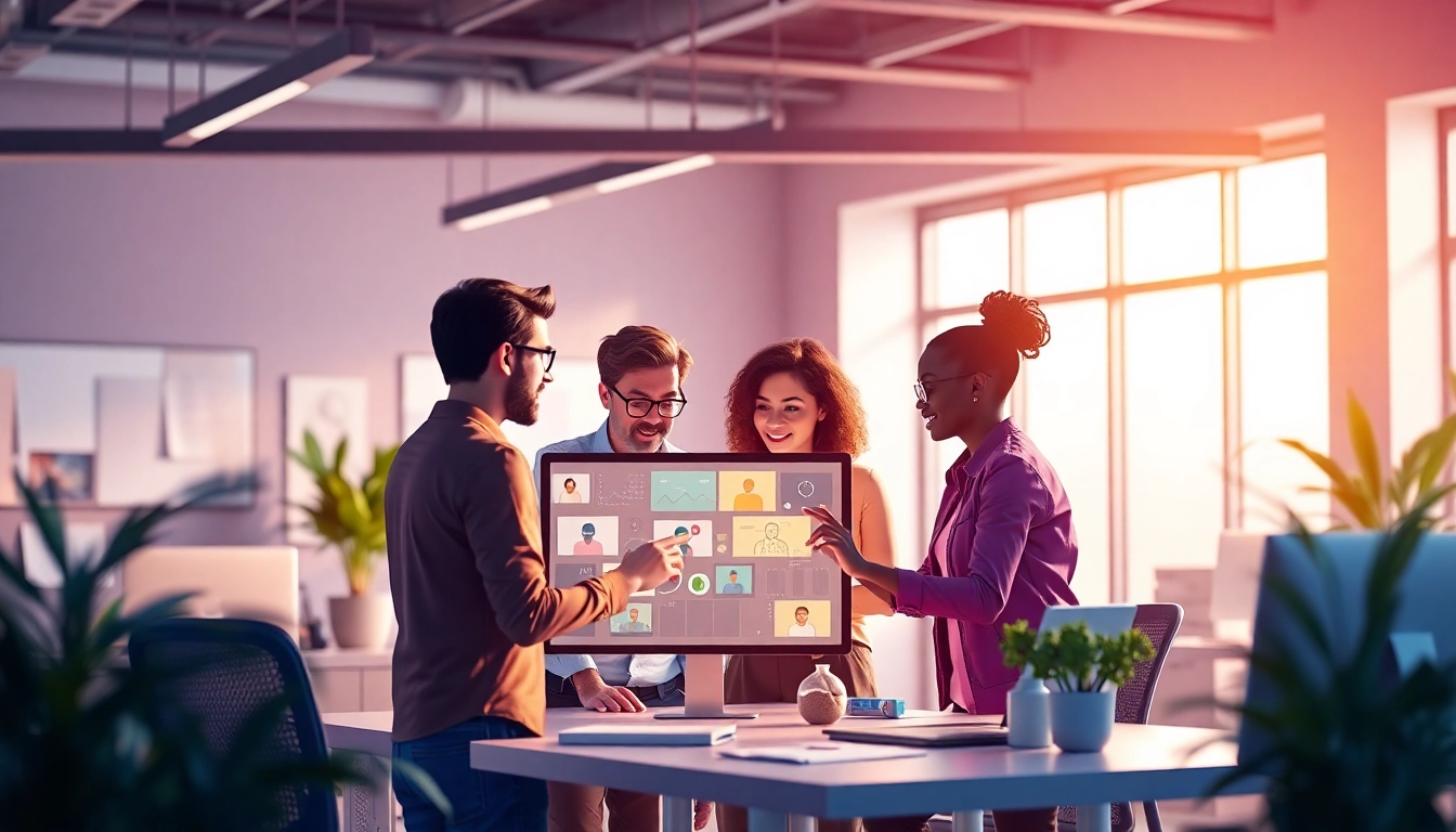 Erkläranimation showing team collaboration in an office to create engaging animated videos.