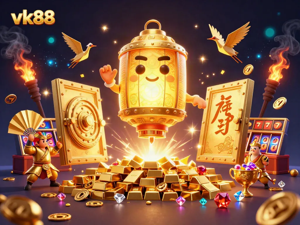 Engage in thrilling gameplay with vk88 featuring a golden lantern spirit and dynamic casino elements.
