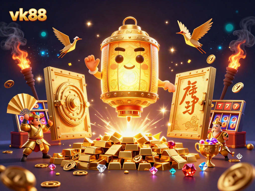 Engage in thrilling gameplay with vk88 featuring a golden lantern spirit and dynamic casino elements.