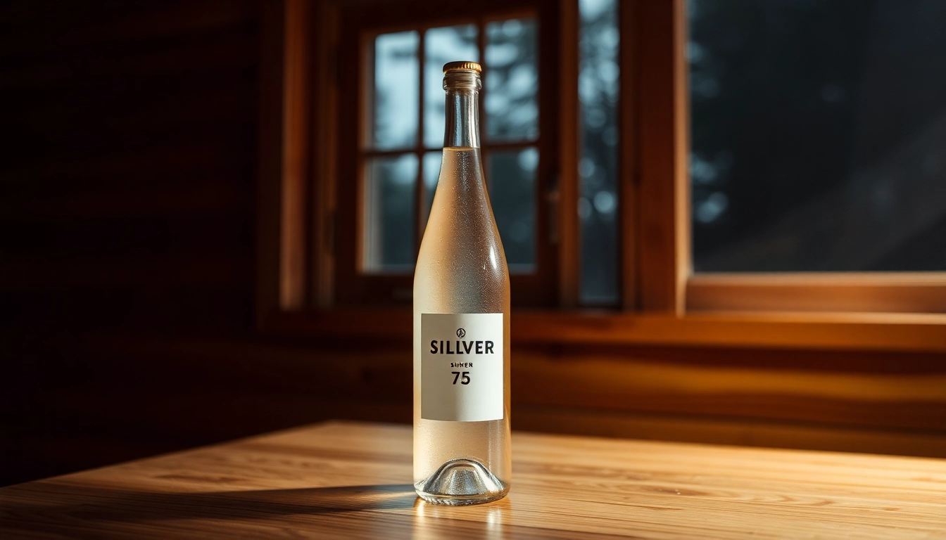 Flasche mit Kolloidales Silber 75 ppm auf einem Tisch, strahlende Klarheit und Qualität hervorheben.