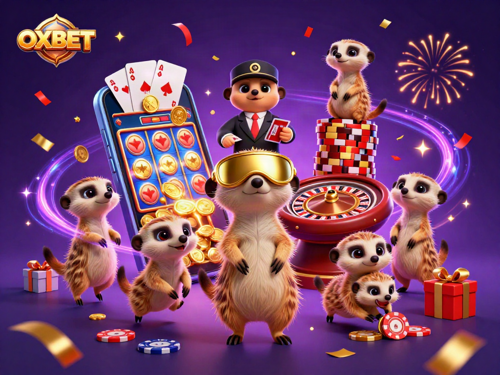 Experience thrilling casino adventures with OXBET's meerkat characters in a vibrant 3D scene.