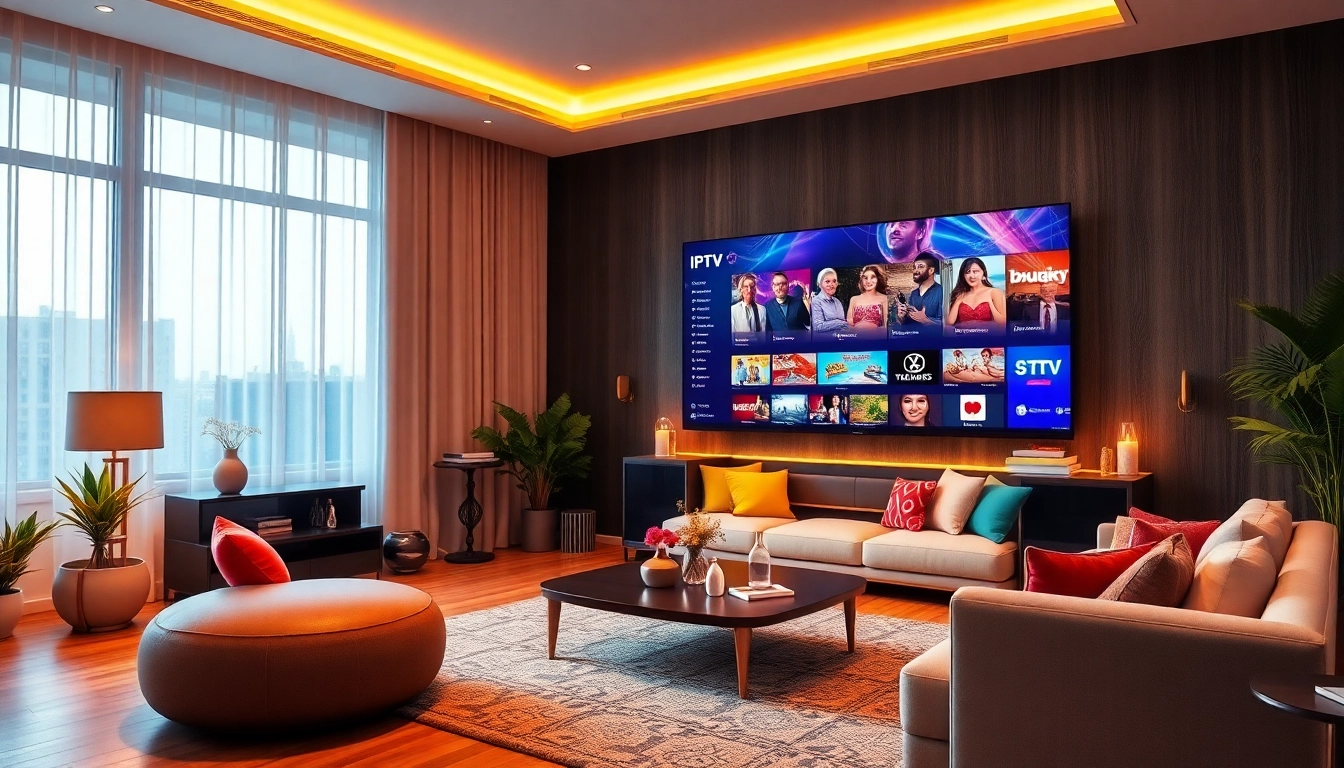 Watch IPTV kaufen in a modern living room setting with a 4K screen displaying vibrant content.
