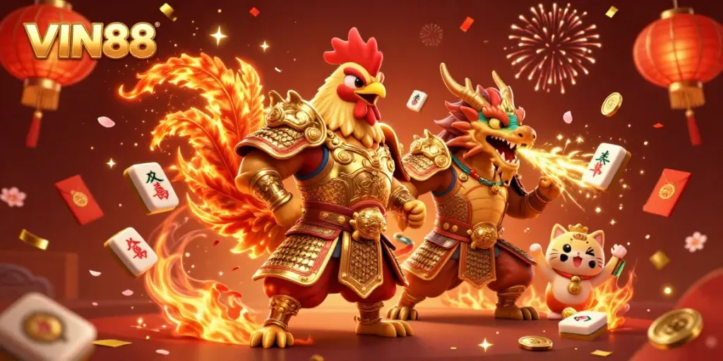 Experience VIN88's thrilling online entertainment with vibrant characters in a celebratory gambling scene.