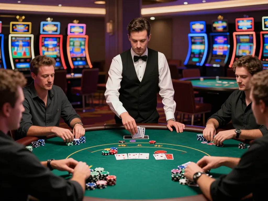 High-stakes poker game at an upscale casino featuring mb66-t gameplay and vibrant atmosphere.