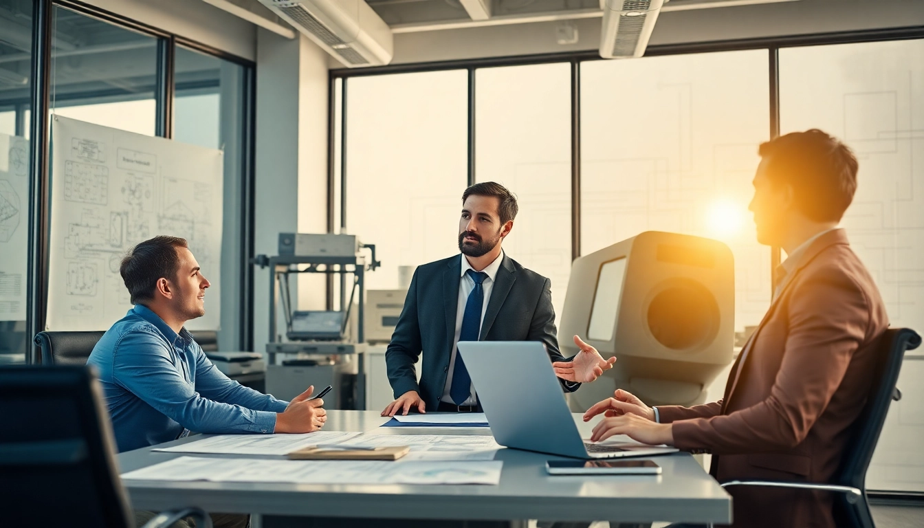 Headhunter Ingenieure berät Ingenieure in einem modernen Büro mit technischen Geräten.