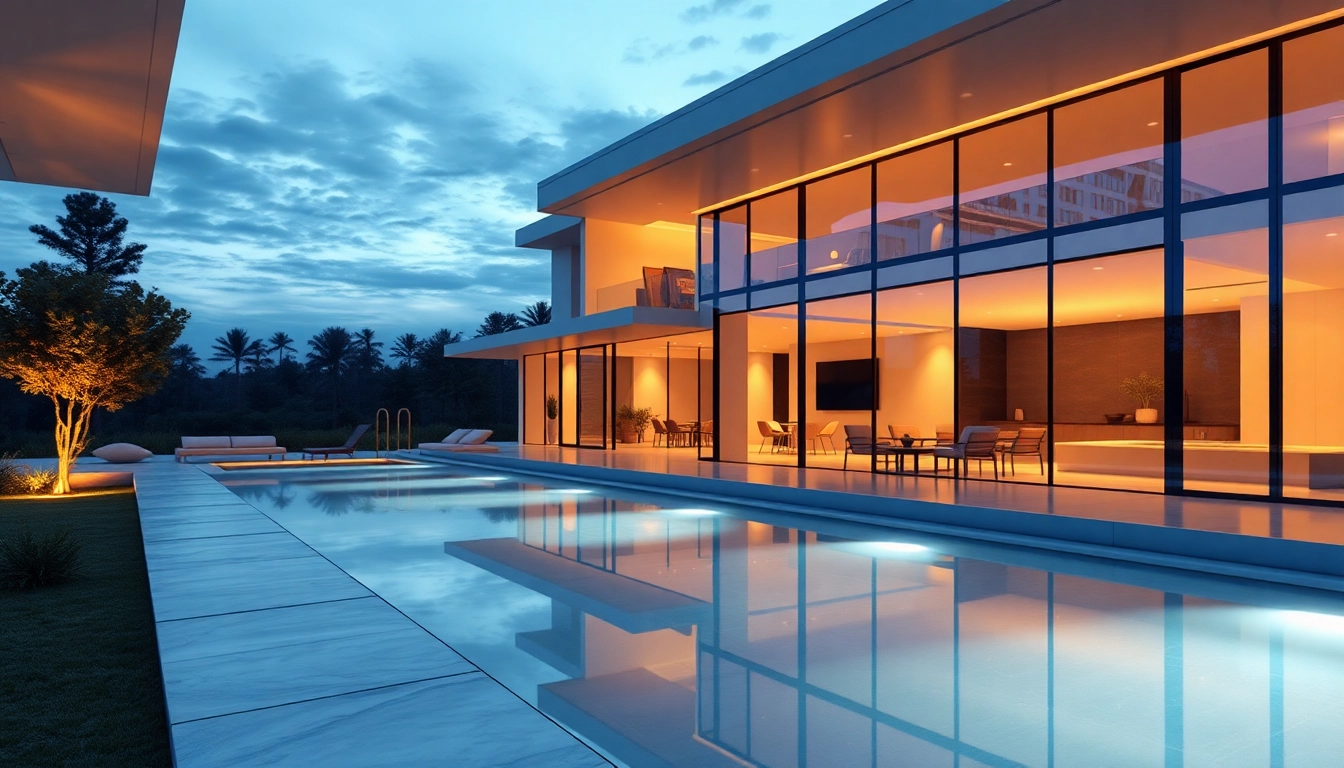 Stunning 3D visualisierung of a modern house showcasing sleek architecture and elegant lighting.