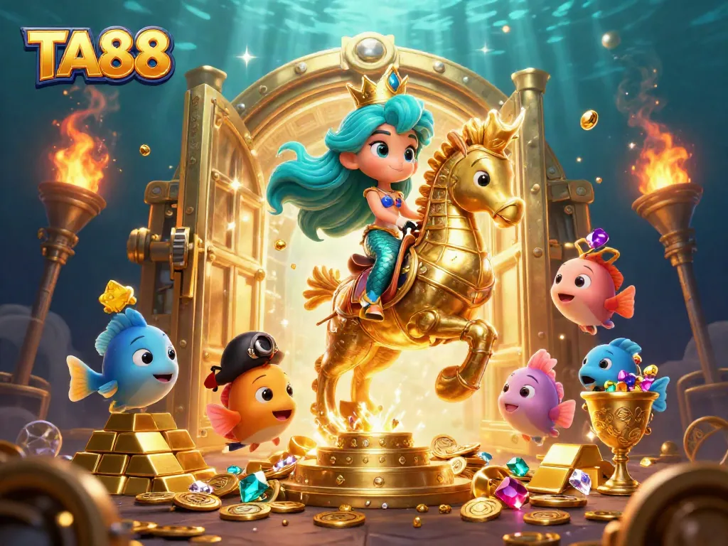 Engage with TA88's vibrant underwater casino adventure featuring colorful characters and treasure