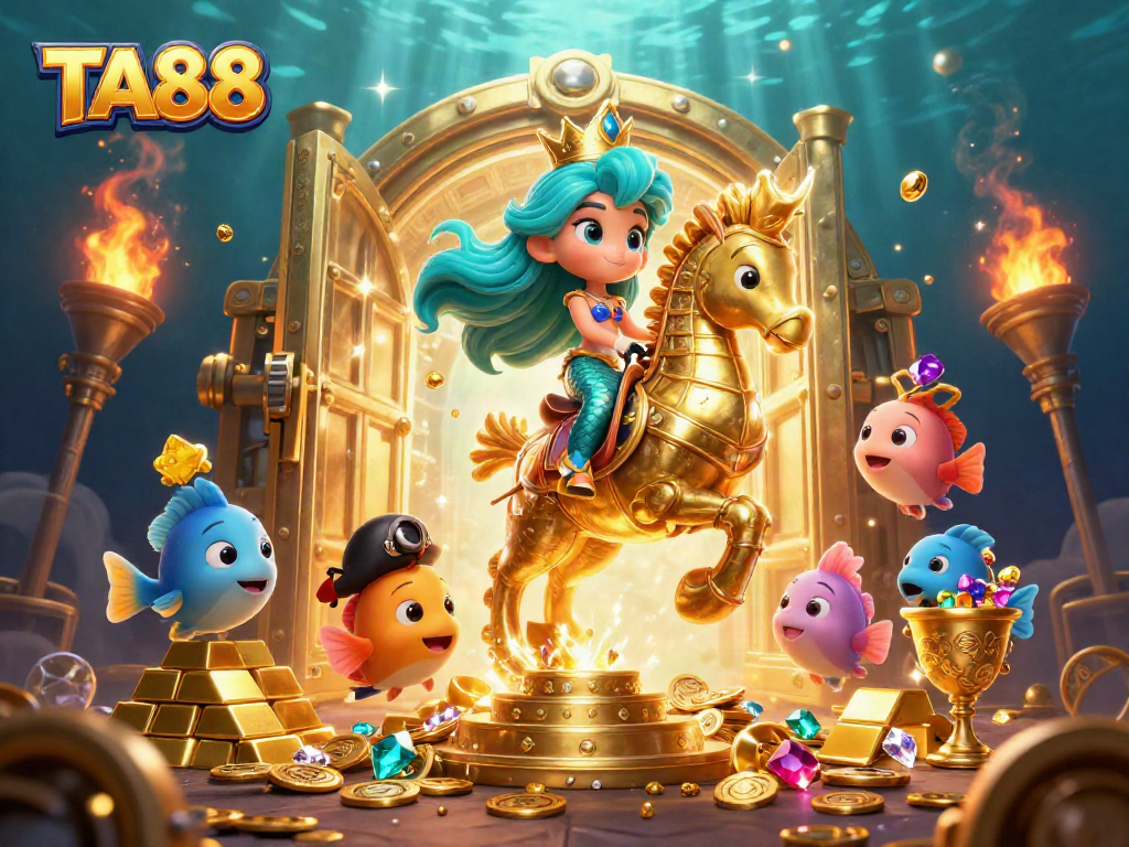 Engage with TA88's vibrant underwater casino adventure featuring colorful characters and treasure