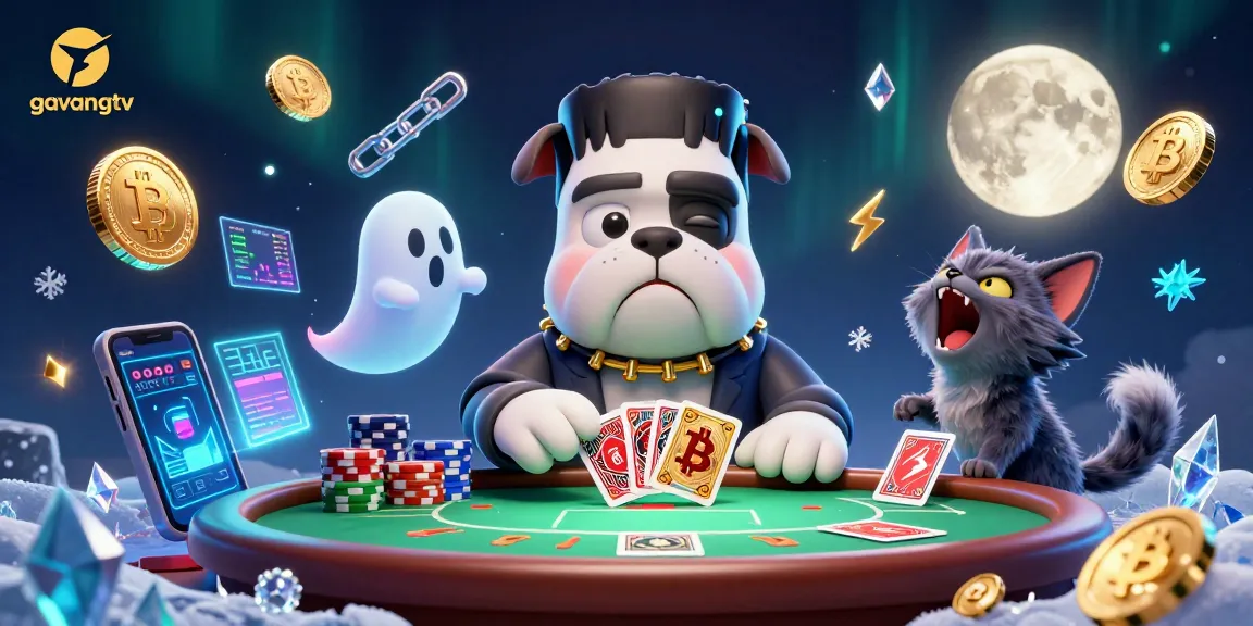 Join the action at gavangtv with lively poker characters and glowing crypto elements.