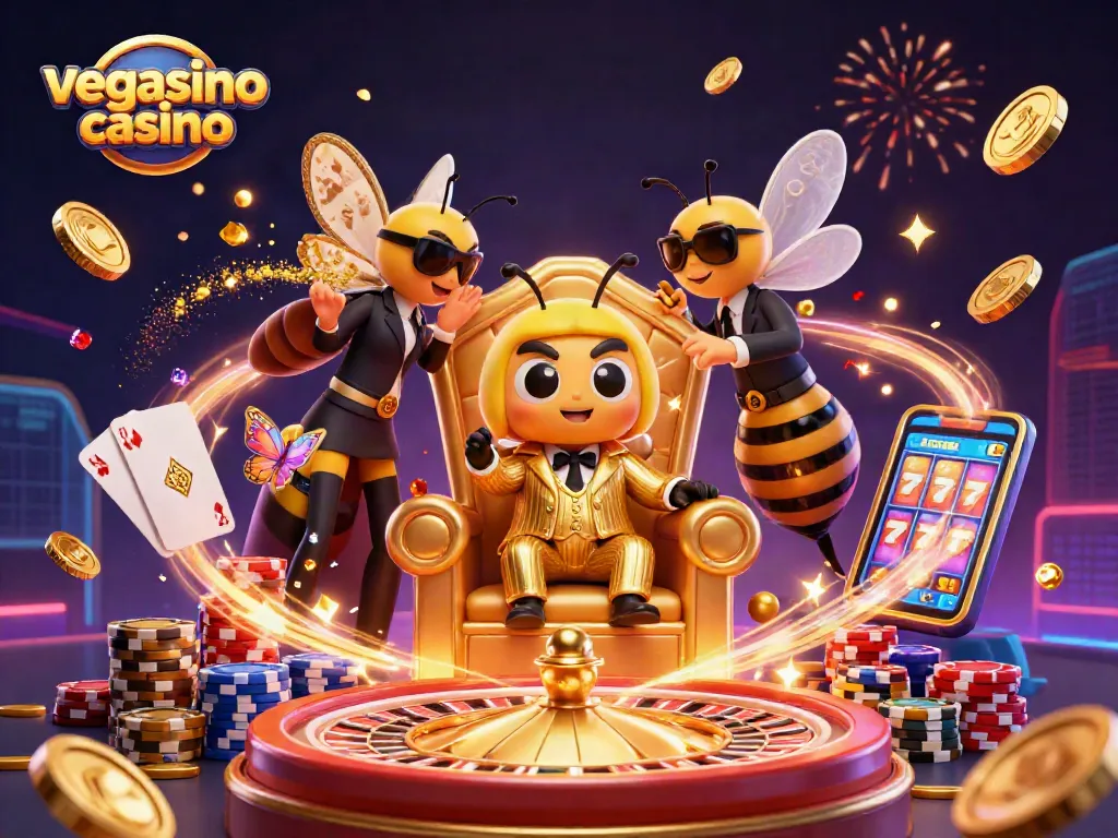 Engage with the vegasino casino as a bumblebee mob boss rules the game, amidst golden coins and spinning roulettes.