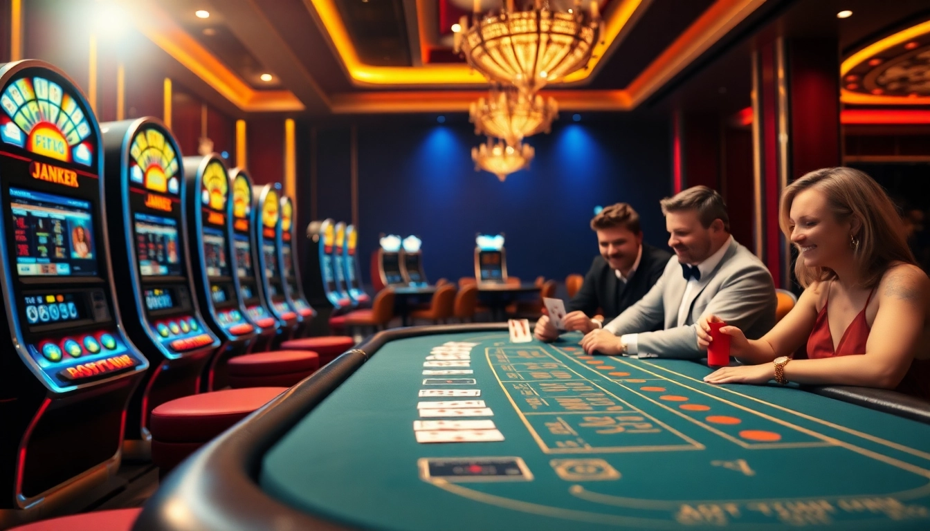 Genießen Sie spannende Spiele im casino online schweiz mit bunten Spielautomaten und einem lebhaften Blackjack-Tisch.