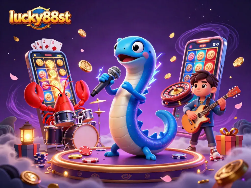 Engage with the electrifying underwater casino scene featuring lucky88st's vibrant gaming elements and characters.