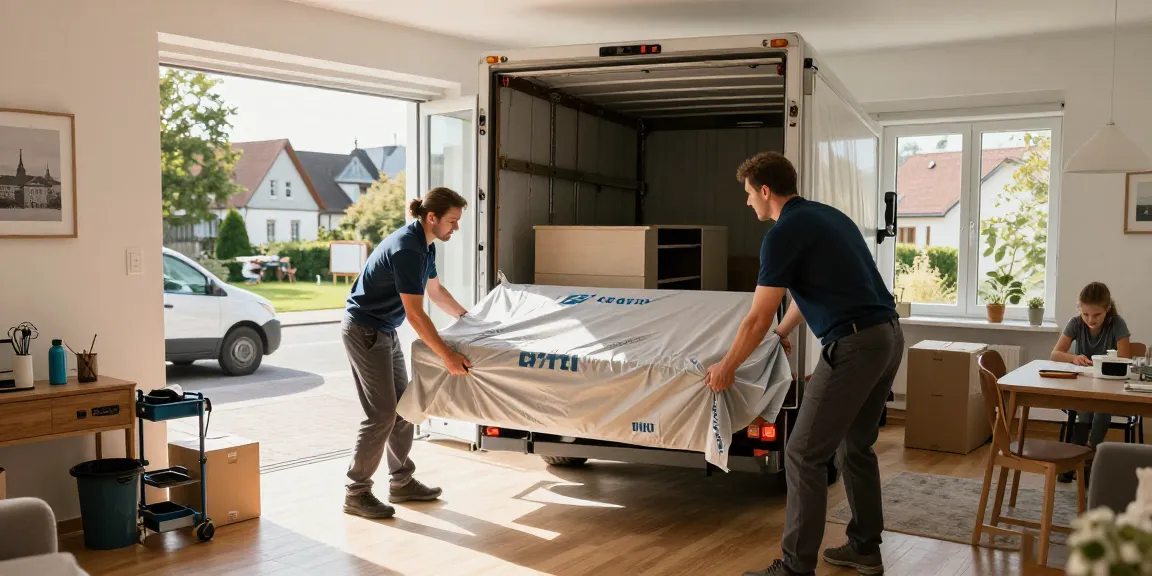 Professionelles Umzugsunternehmen Bruchsal beim Transport von Möbeln und Umzugsvorbereitungen in einem gemütlichen Zuhause.