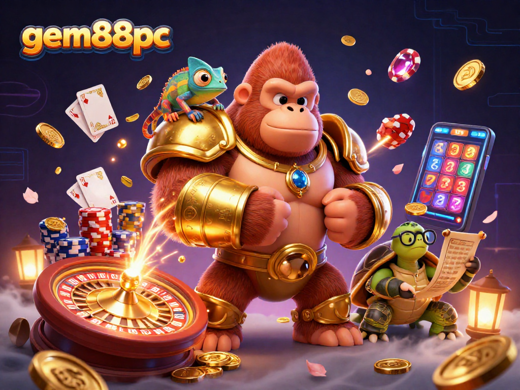 Experience the excitement at gem88pc with the powerful gorilla king and casino treasures.