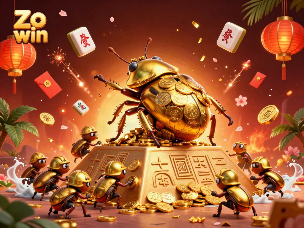 Join the excitement of Zo win with a unique casino illustration showcasing vibrant golden coins and game elements.