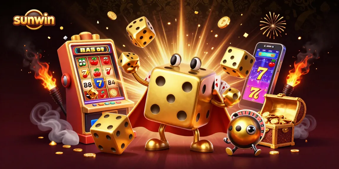 Engage with sunwin's exciting casino scene featuring lively golden dice, massive jackpots, and vibrant game elements.