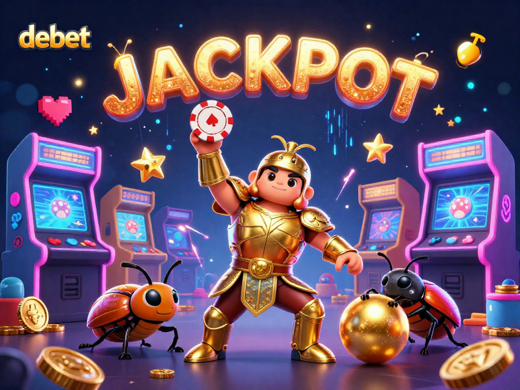 Experience debet's victory joy with a 3D hercules beetle, poker chips, and gaming elements!