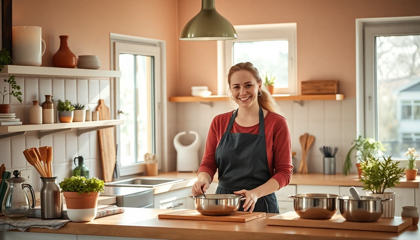 Hauswirtschaft Hameln: Eine freundliche Küchenhilfe bei der Arbeit in einer gemütlichen Küche.