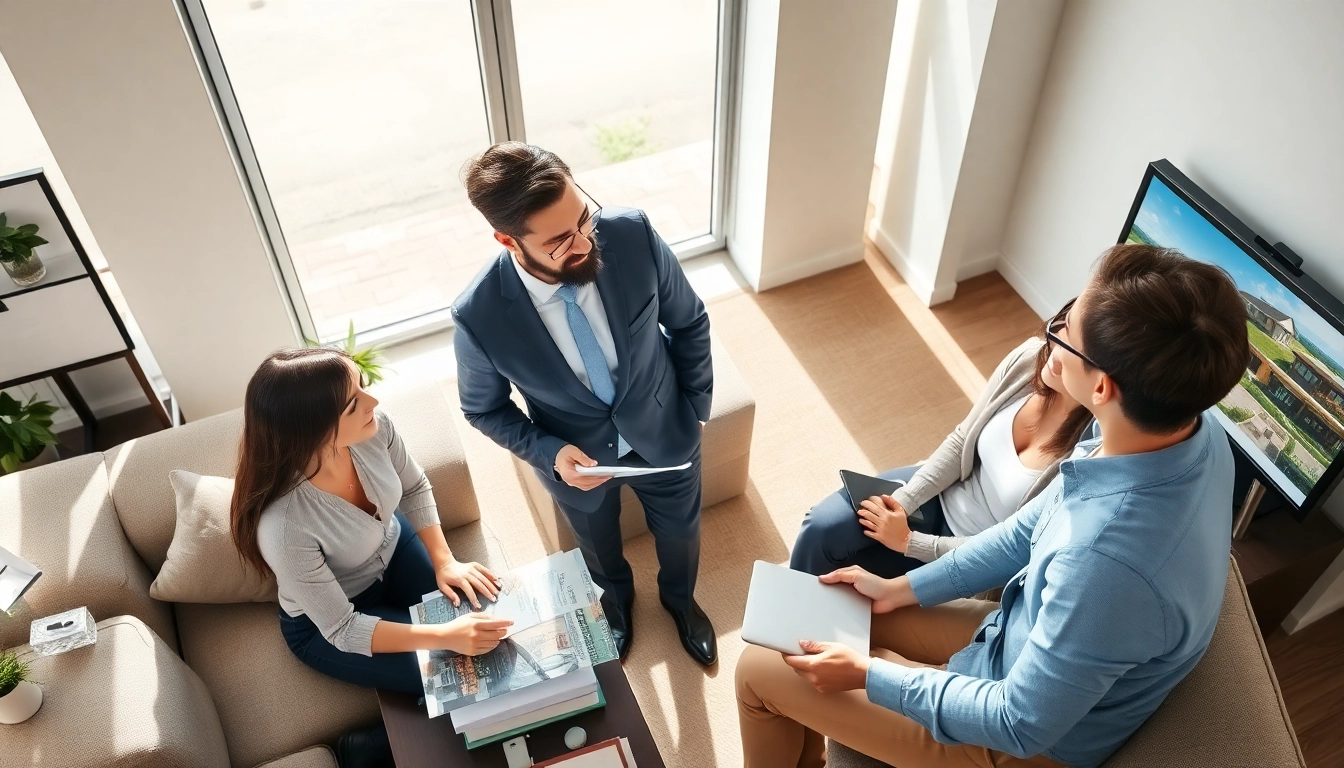 Immobilienmakler Frankfurt Riedberg berät Klienten in modernem Büro mit freundlicher Atmosphäre.