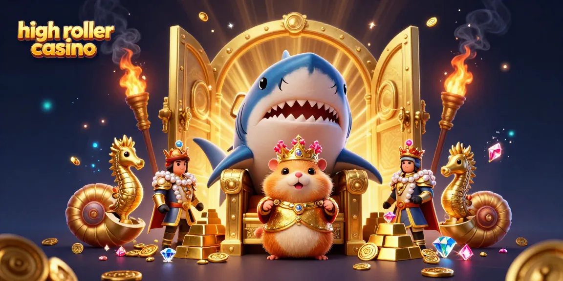 Experience high roller casino excitement with golden treasures and royal characters in a vibrant scene