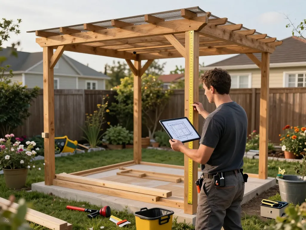 Software für Pergola-Installateure ermöglicht das nahtlose 3D-Design und die Installation von maßgeschneiderten Pergolen in einer lebendigen Gartenumgebung.