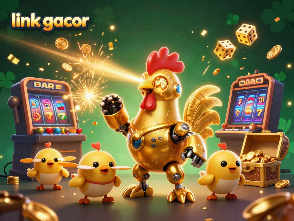 Experience the thrilling jackpot excitement at link gacor with a vibrant 3D scene of lucky characters and casino symbols.