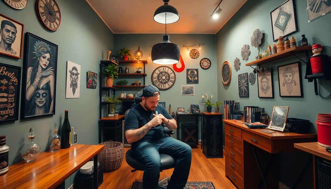 Erlebe das kreative Ambiente im Tattoo Studio München mit einem Künstler, der ein einzigartiges Tattoo kreiert.
