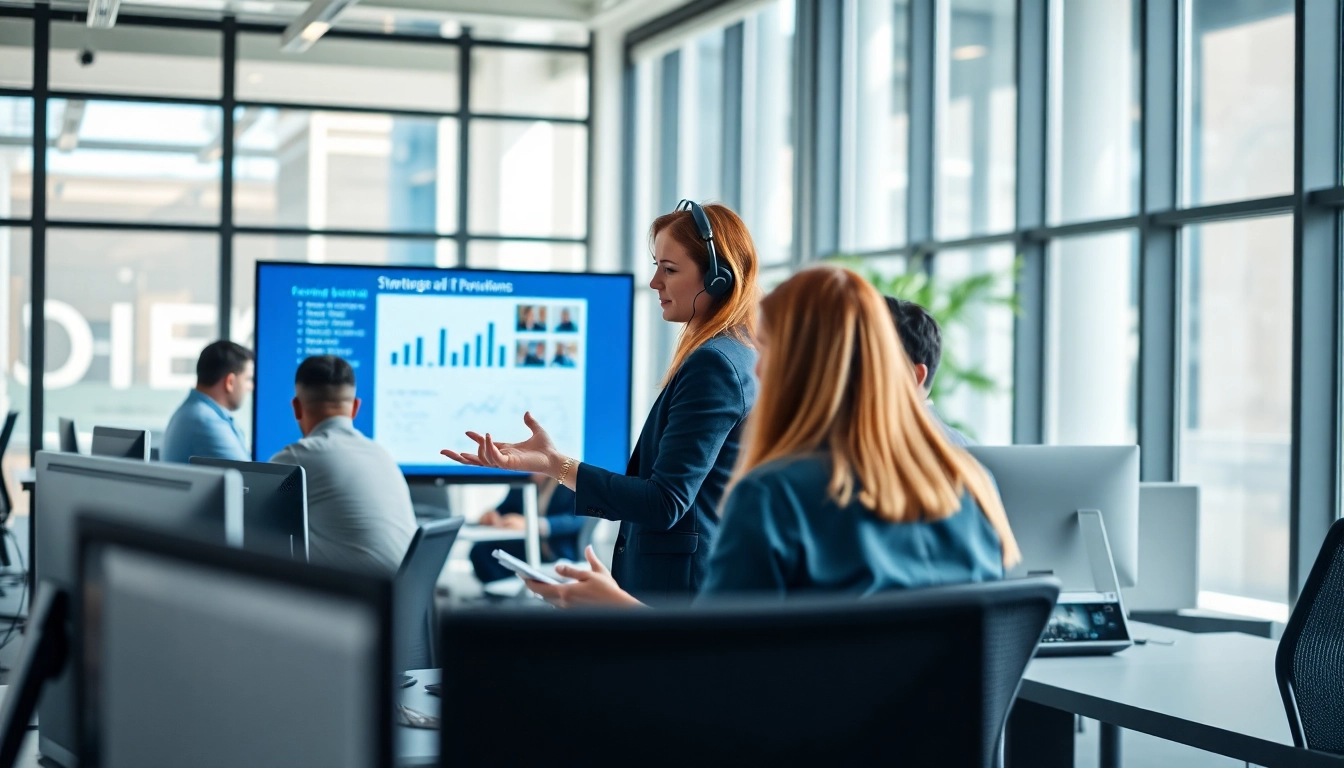 IT Dienstleister team collaborating in a modern office environment, focused and engaged.