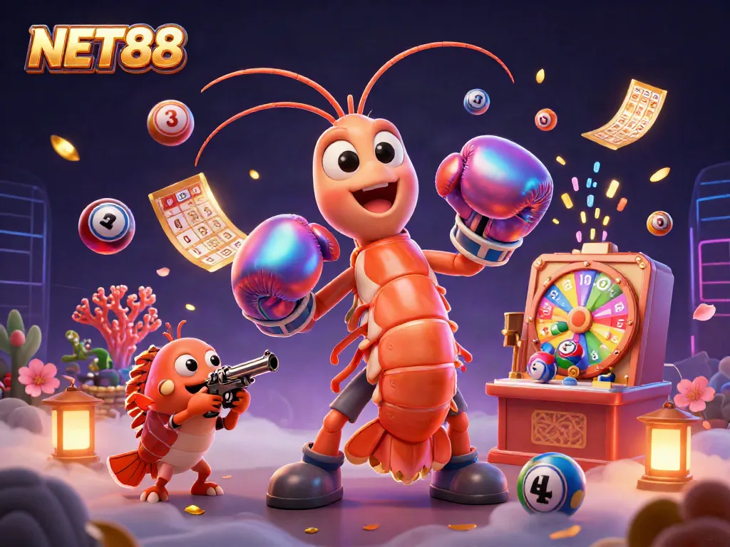 Engage in thrilling games at NET88 with vibrant lottery elements and dynamic characters.
