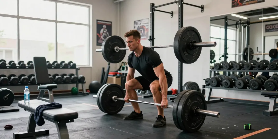 Kraftsportler hebt Gewichte im Fitnessstudio, was den Fokus des Steroidshops auf Muskelwachstum und Leistungssteigerung zeigt.