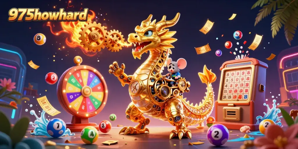 Engage with thrilling games at 975howard, featuring vibrant lottery balls and a golden dragon!