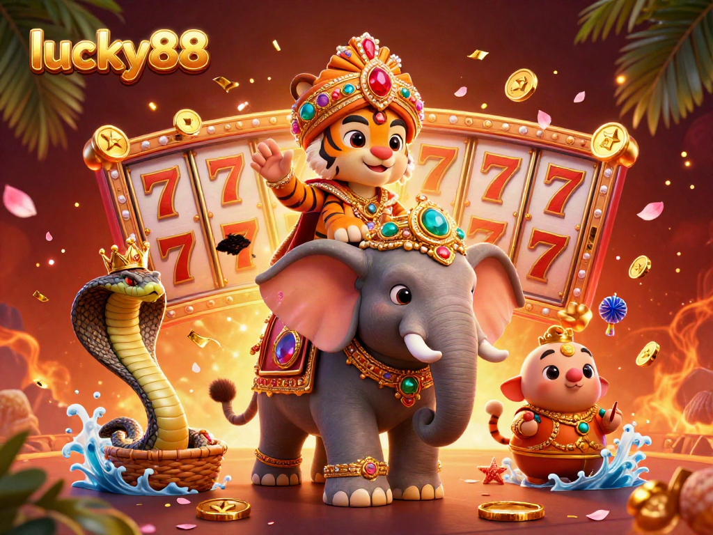Experience thrilling jackpots at lucky88 with vibrant casino characters and elements dynamically arranged.