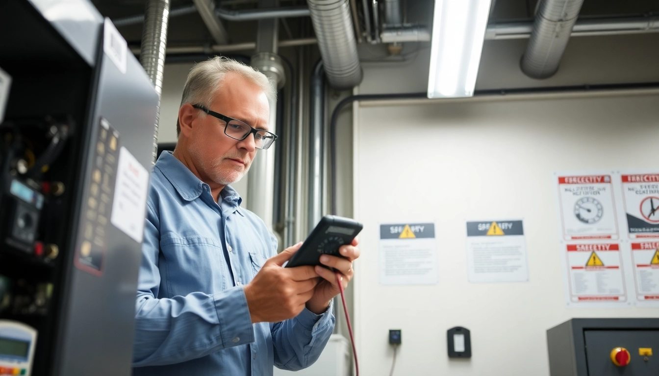 Technician performing DGUV V3 Prüfung on electrical devices for safety compliance inspection.