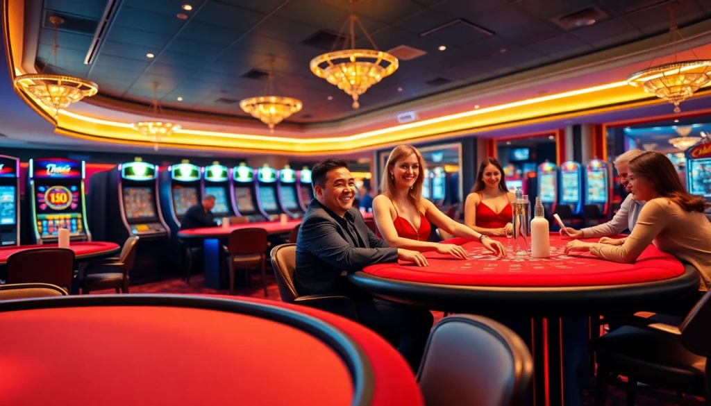 Erleben Sie aufregendes online casino spielen schweiz in einem eleganten Casino mit glücklichen Spielern und luxuriösem Ambiente.