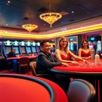 Erleben Sie aufregendes online casino spielen schweiz in einem eleganten Casino mit glücklichen Spielern und luxuriösem Ambiente.